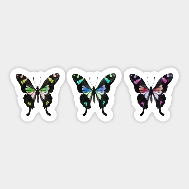 Three Watercolor Butterflies Purple Mountain Emperor Painting Sticker by Danica Templeton Art